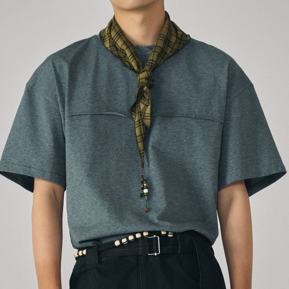 GONGHE REPUB Checked Beaded Pendant Scarf-Other Accessories-One size-Free Shipping Leatheretro