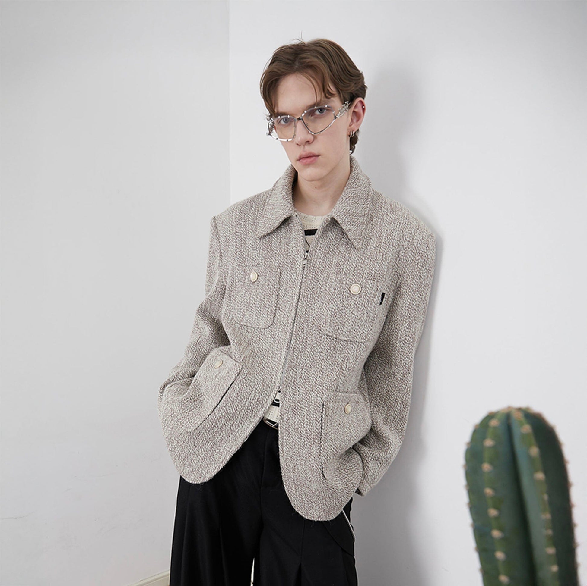 ASSEEN Wool-Blend Tweed Utility Jacket-Jacket-S-Free Shipping Leatheretro