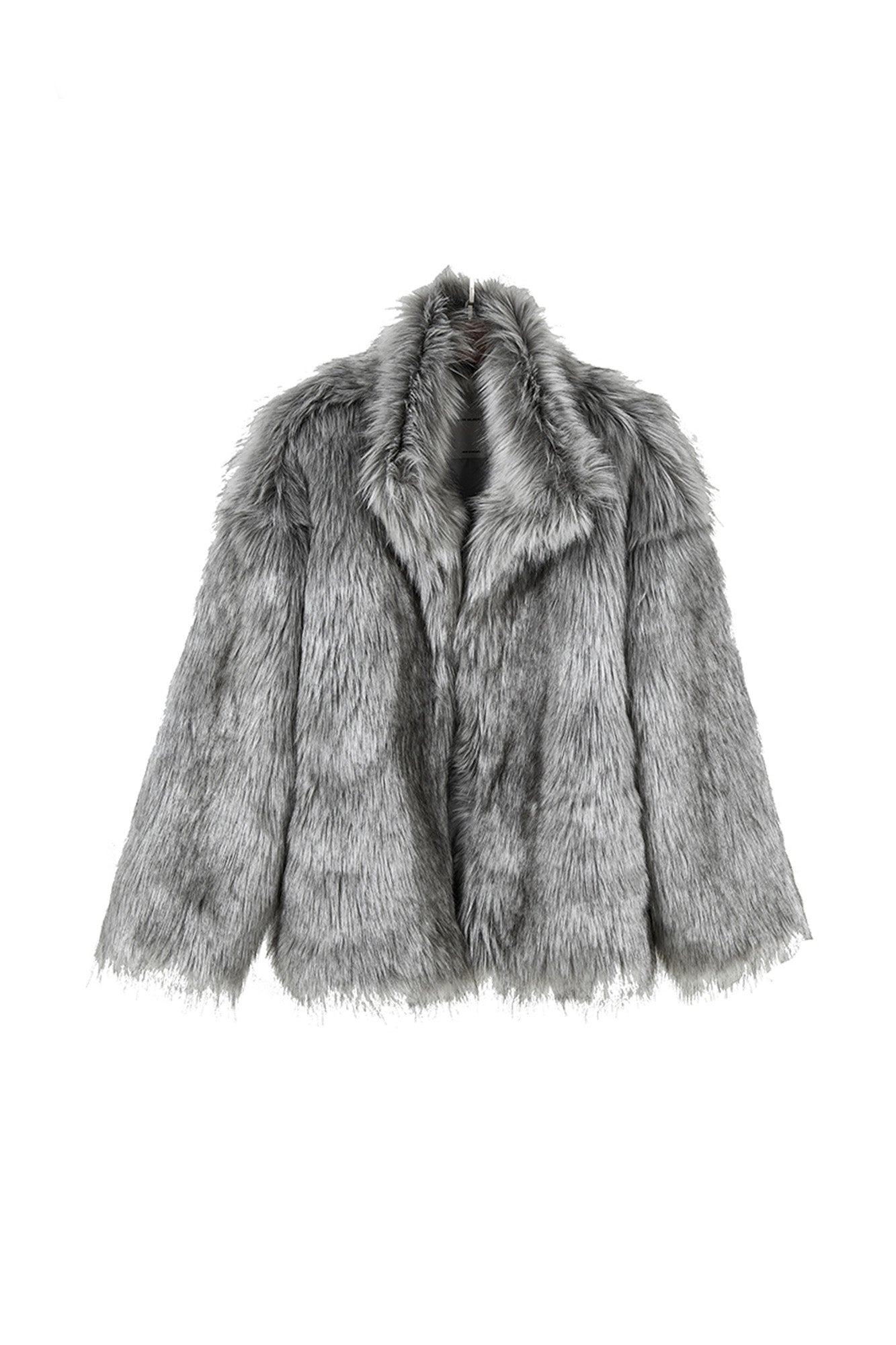 VANN VALRENC¨¦ Plush-Collar Volume-Fit Faux Fur Coat-Jacket-XS-Gray-Free Shipping Leatheretro
