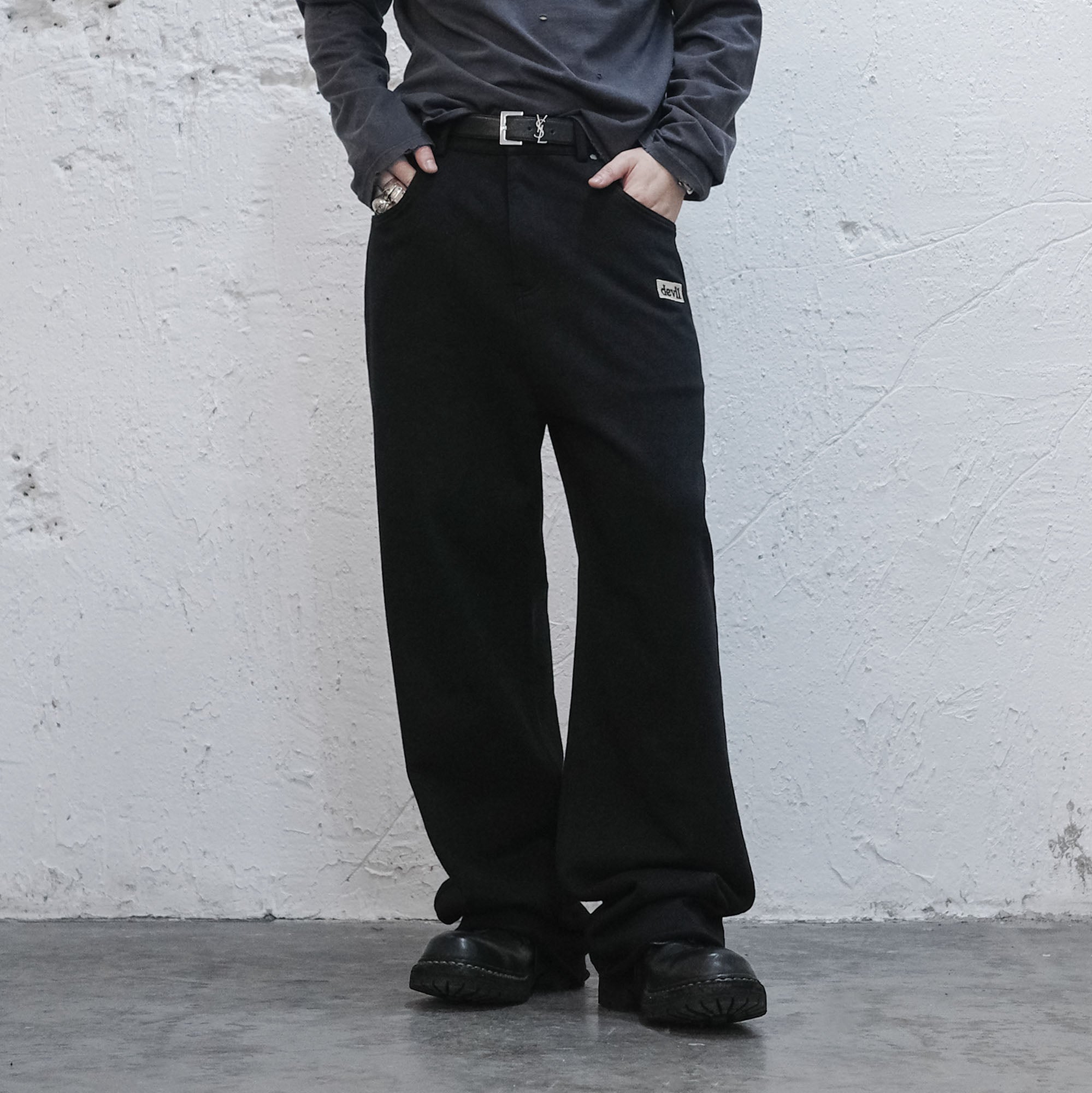 UNDERWATER Devil Embroidery Straight-Leg Pants-Pants-S-Free Shipping Leatheretro