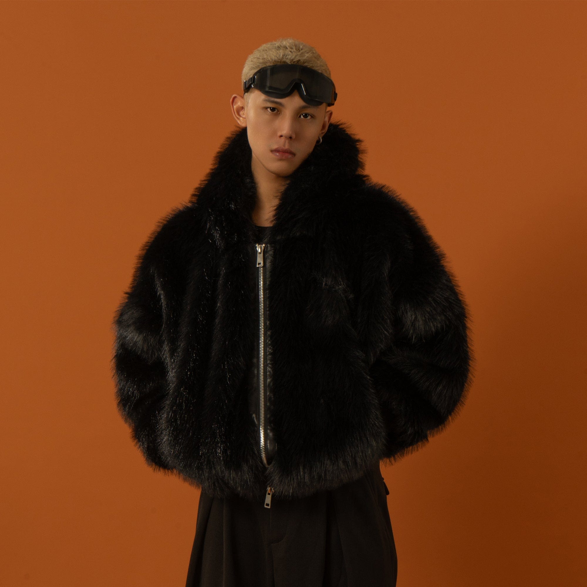 CLP Retro Faux Fur Zip-Up Hooded Jacket-Jacket-S-Black-Free Shipping Leatheretro