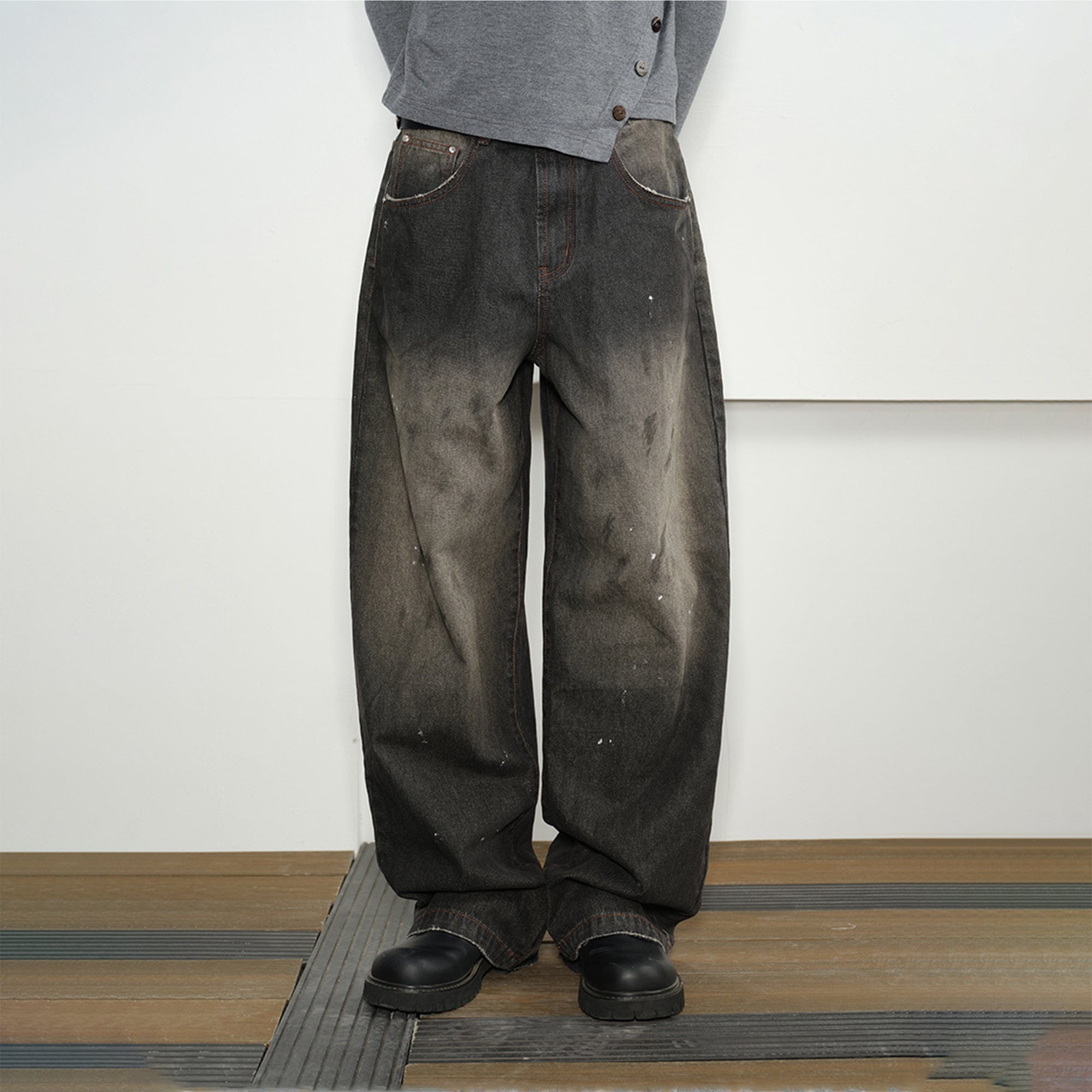 KREATE Eastern Aesthetics Washed Wide-Leg Jeans-Jeans-S-Free Shipping Leatheretro