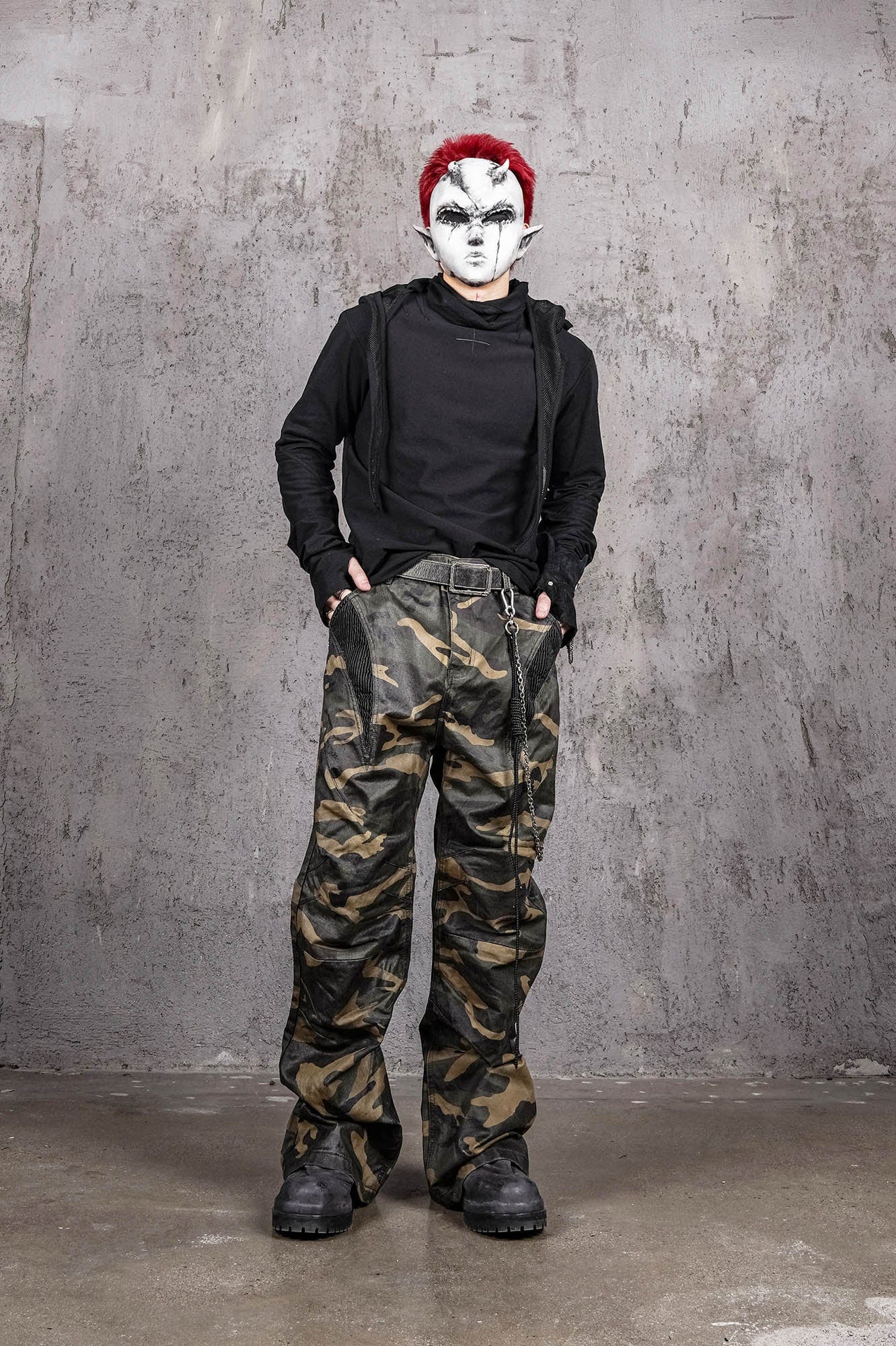 UNDERWATER Camo Deconstructed Fang-Paneled Pants-Pants-S-Free Shipping Leatheretro