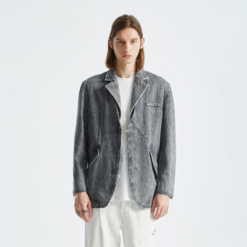 ORGANIC EMOTION Deconstructed Washed Detachable Collar Denim Blazer-Jacket-M-Free Shipping Leatheretro