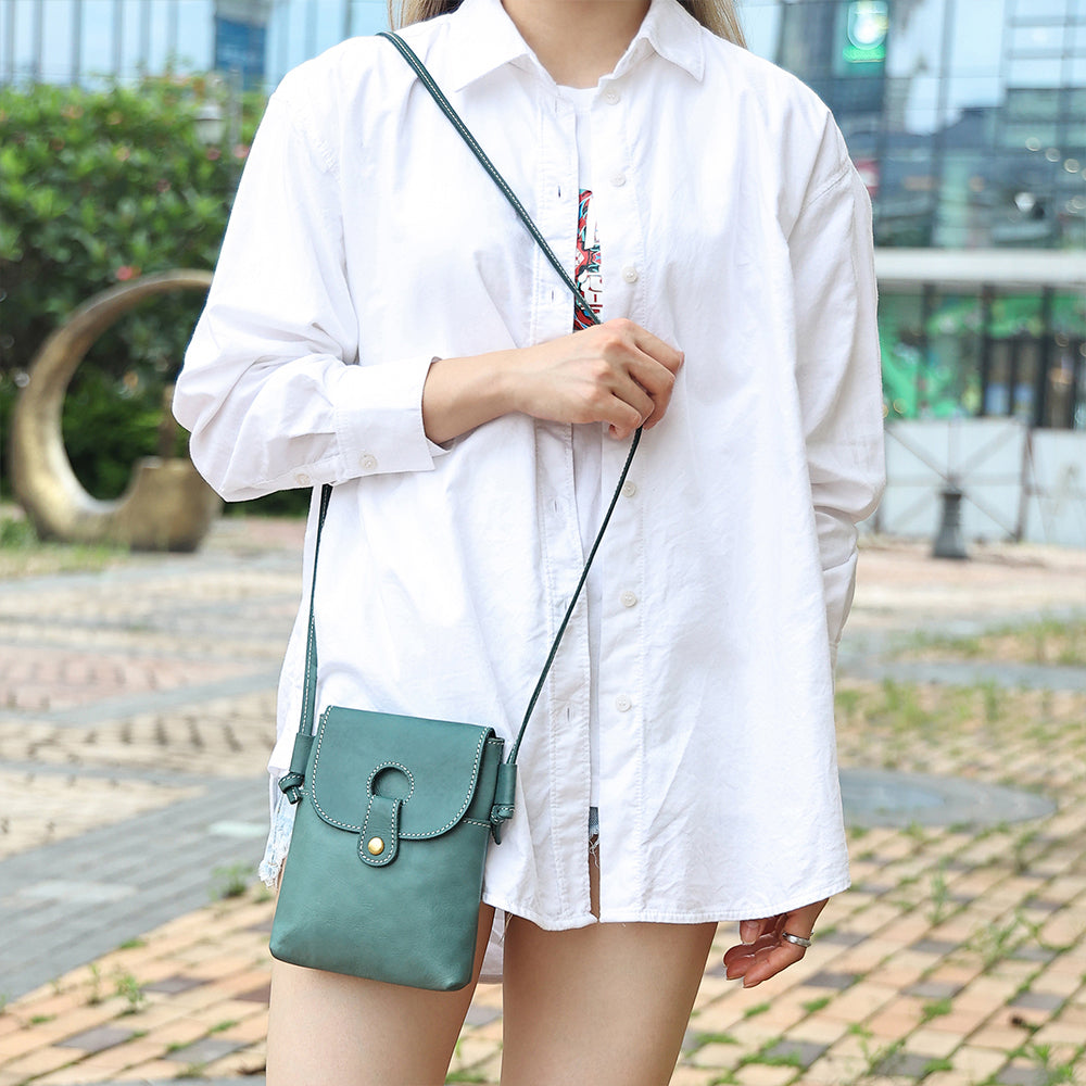 Women Trendy Leather Mini Crossbody Bag - Minimalist Phone Satchel Bags-Crossbody Bag-Blue-Free Shipping Leatheretro