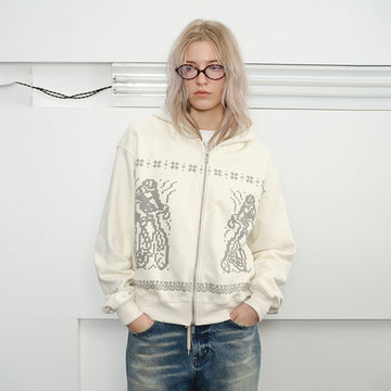 KREATE Bicycle Knitted Zip-Up Jacket-Jacket-S-Beige-Free Shipping Leatheretro