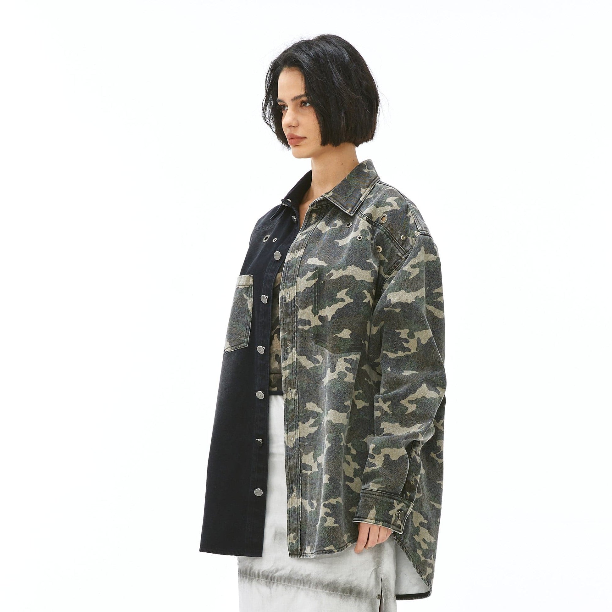VANN VALRENCE Paneled Camo Denim Shirt-Shirt-S-Free Shipping Leatheretro