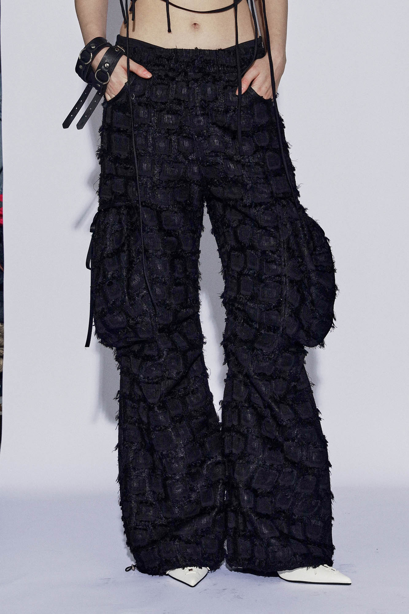 DND4DESxFaychui Fuzzy Grid Multi-Pocket Low-Rise Pants-Pants-S-Free Shipping Leatheretro