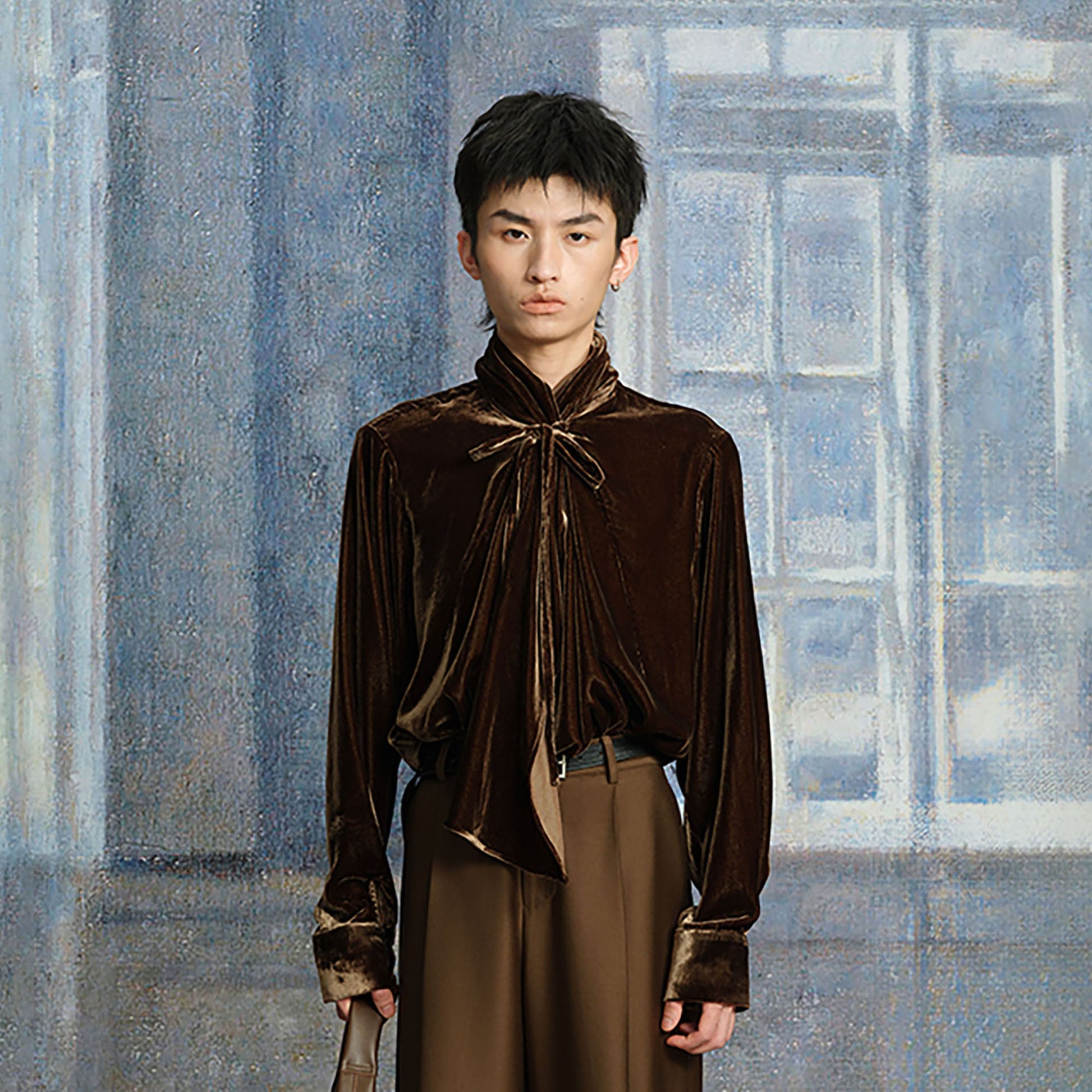 TUIMU Velvet Bow-Tie Blouse-Shirt-S-Free Shipping Leatheretro