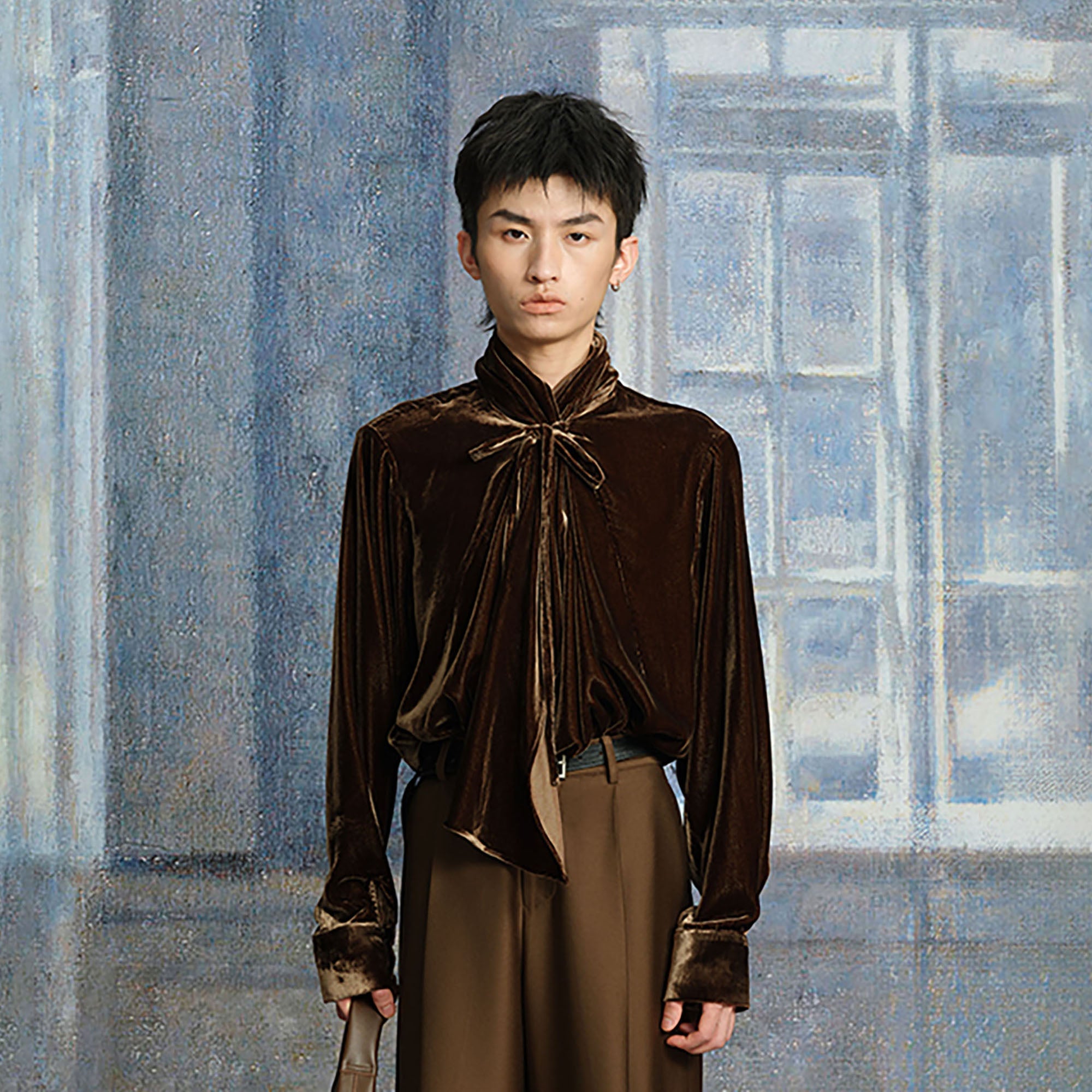 TUIMU Velvet Bow-Tie Blouse-Shirt-S-Free Shipping Leatheretro