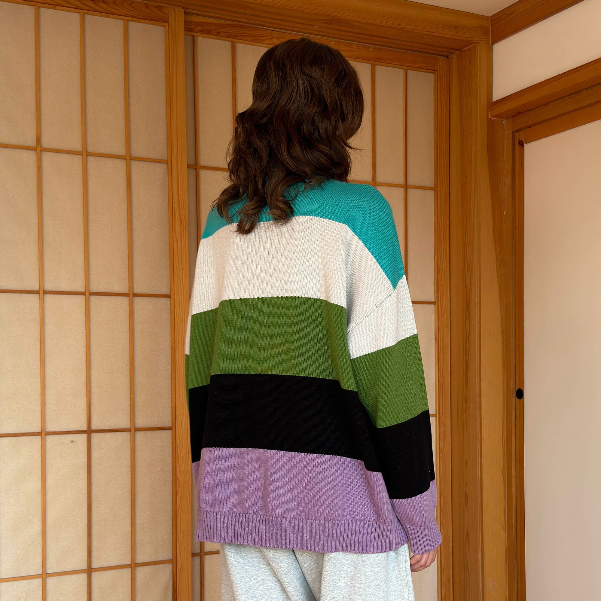 MIICHOUS Nature Magazine Wide-Stripe Polo Sweater-Sweater-S-Grey-Free Shipping Leatheretro
