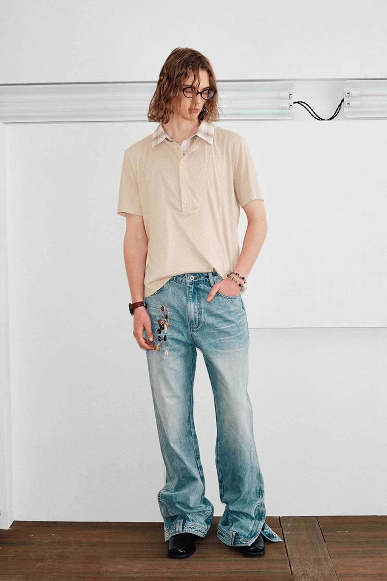 KREATE Layered Plaid Collar Polo T-Shirt-T Shirt-S-Blue-Free Shipping Leatheretro