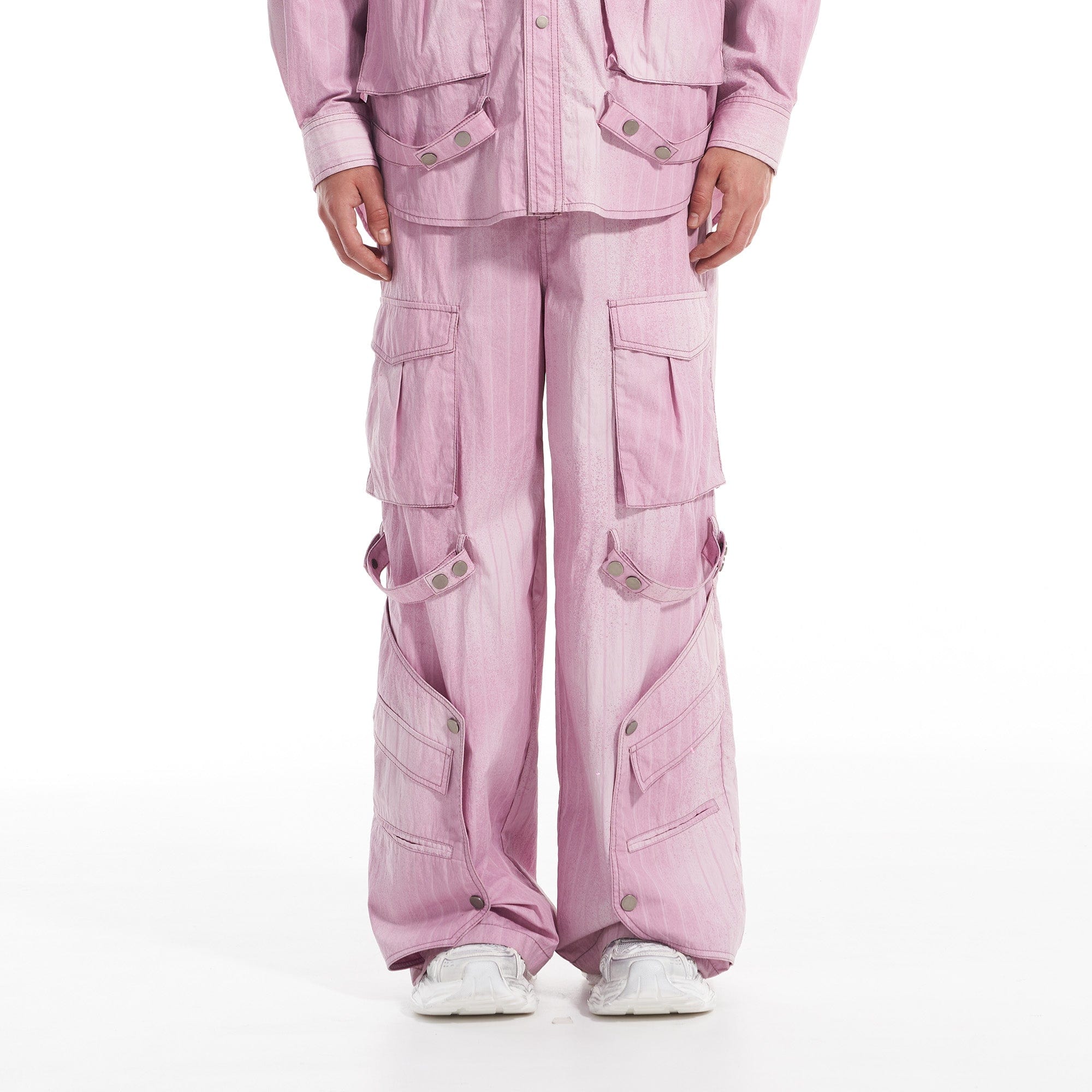 VANN VALRENCE Strap-Wrapped Striped Multi-Pocket Cargo Pants-Pants-S-Free Shipping Leatheretro
