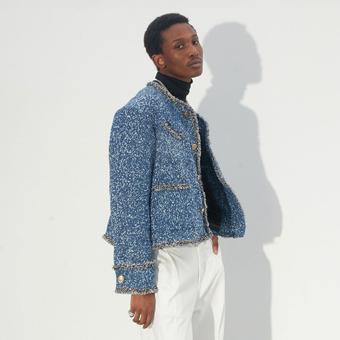 ASSEEN Washed Fringe Tweed Denim Jacket-Jacket-S-Free Shipping Leatheretro