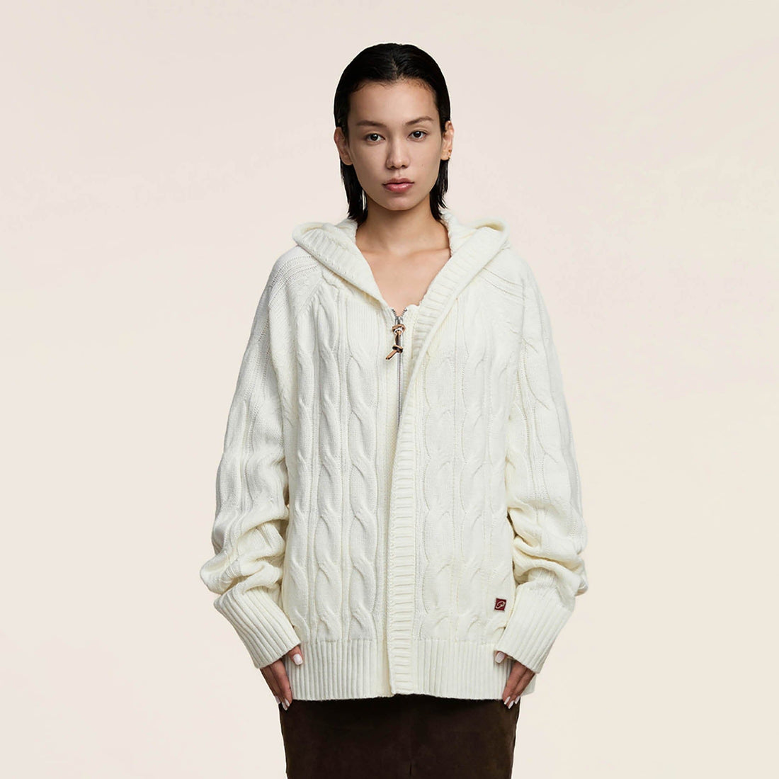 OPICLOTH Cable-Knit Zip-Up Hooded Cardigan-Jacket-XS-Grey-Free Shipping Leatheretro