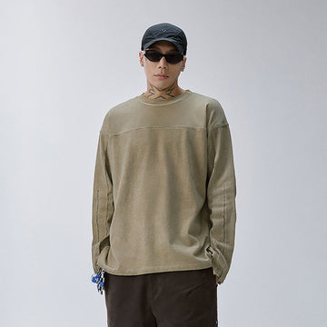 F2CE Distressed Panel-Stitched Long-Sleeve Tee-L/S Tee-S-Free Shipping Leatheretro