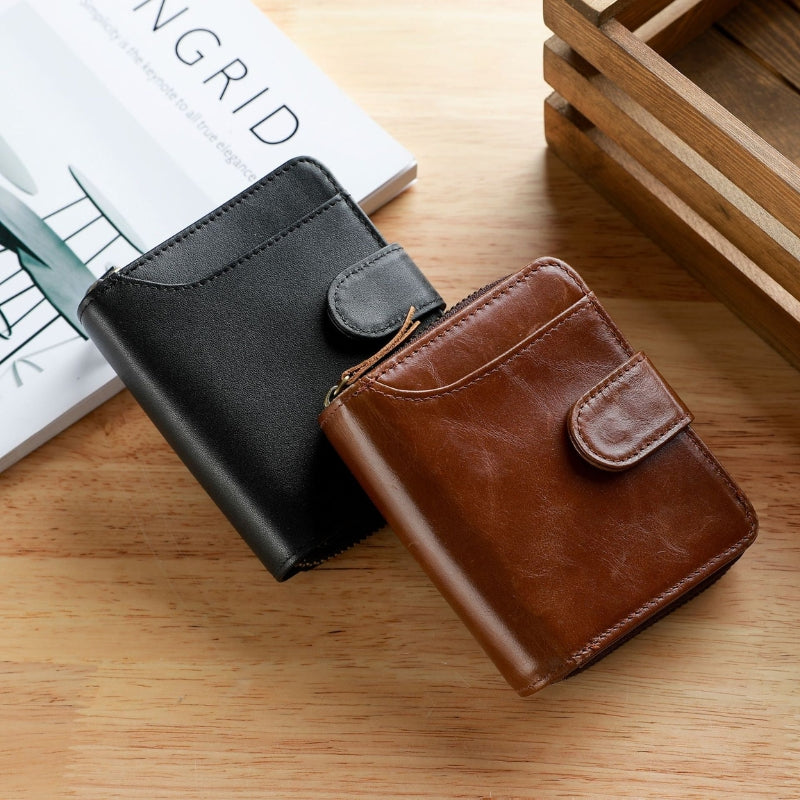 Men's Leather Multiple Card Slots Wallet - Compact Solid Color Money Bag-Wallets & Money Clips-Black-Free Shipping Leatheretro