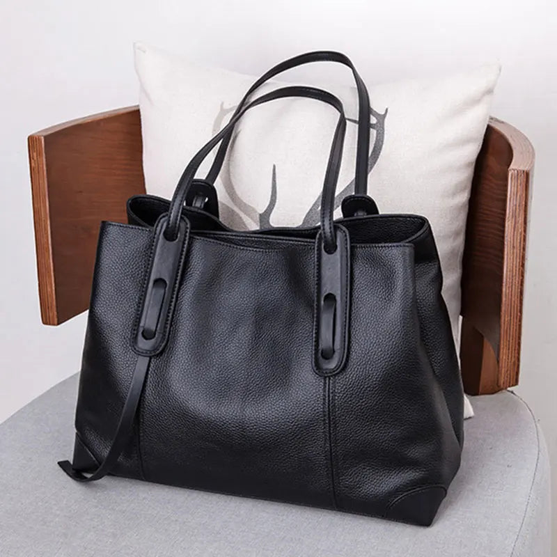Luxury Soft Cowhide Leather Tote Bag - Women's Shoulder Handbag-Handbags-Grey Brown-Free Shipping Leatheretro
