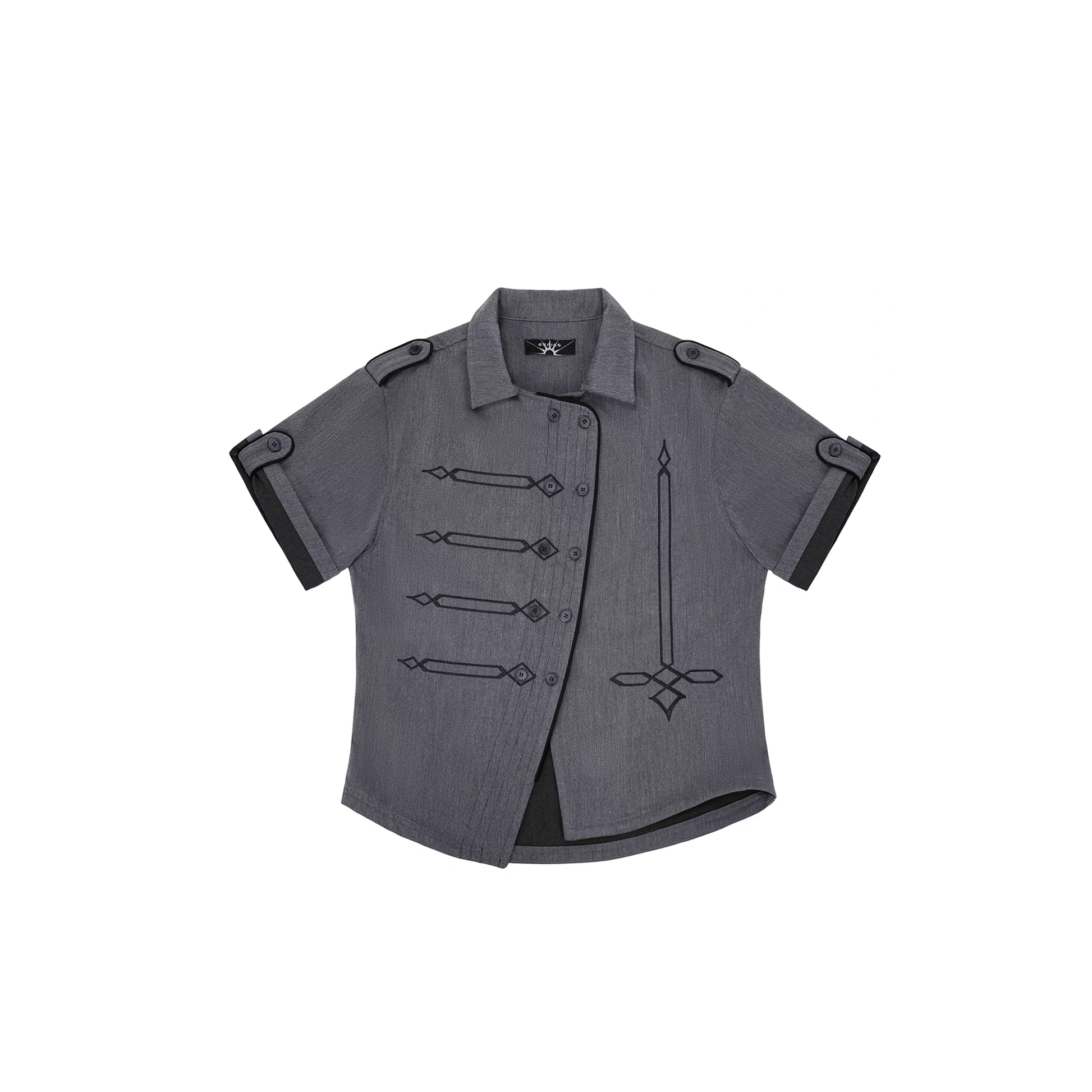 ESAIAS Napoleon Embroidered Asymmetrical Half Shirt-Half shirt-S-Free Shipping Leatheretro