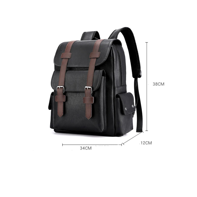 Stylish Men’s PU Leather Laptop Backpack – Large Capacity School & Travel Bag-Backpacks-Black-Free Shipping Leatheretro