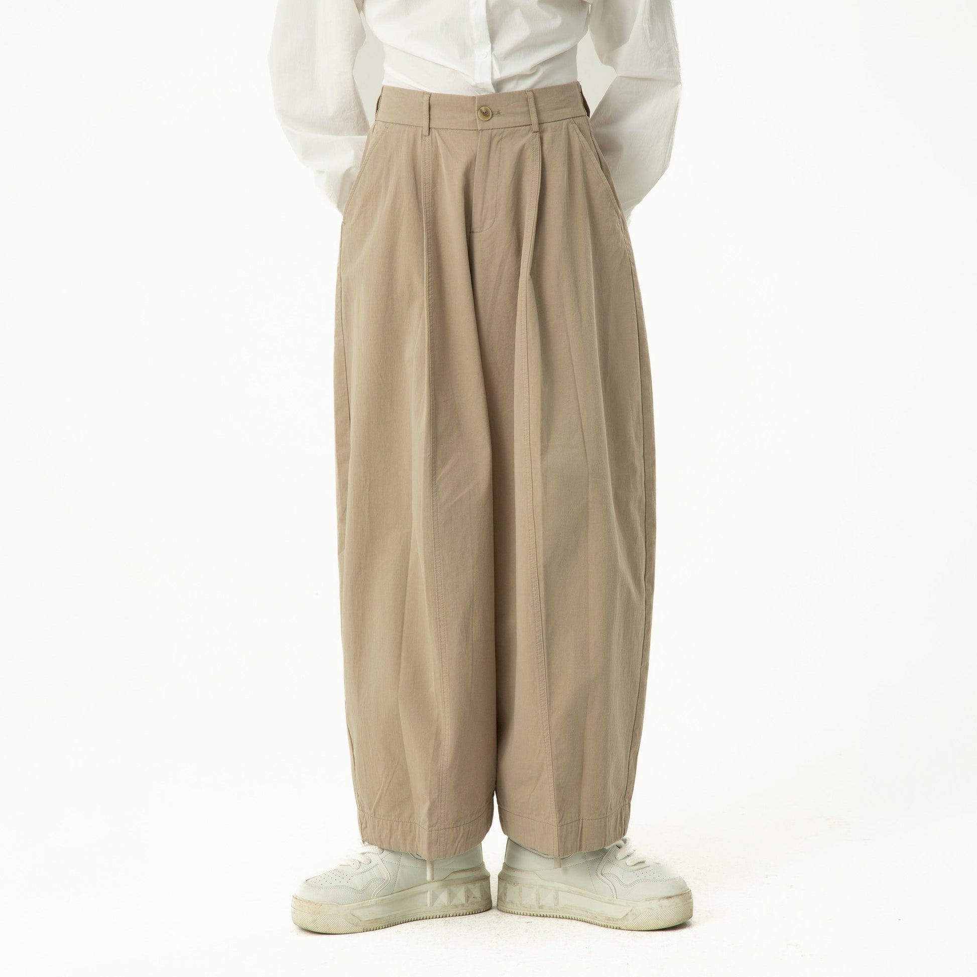CLP High-Waist Curved Wide-Leg Pants-Pants-S-Khaki-Free Shipping Leatheretro
