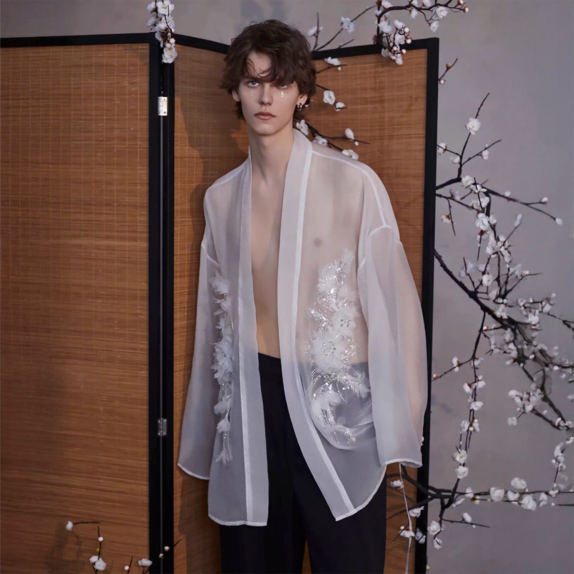 JIECHI Feathered Sequin Sheer Kimono Jacket-Jacket-M-Free Shipping Leatheretro