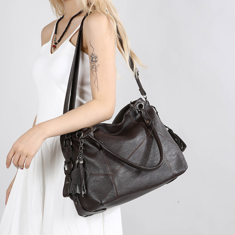 Large Capacity Soft Leather Stitching Handbag - American Retro Square Bag-Handbags-Black-Free Shipping Leatheretro