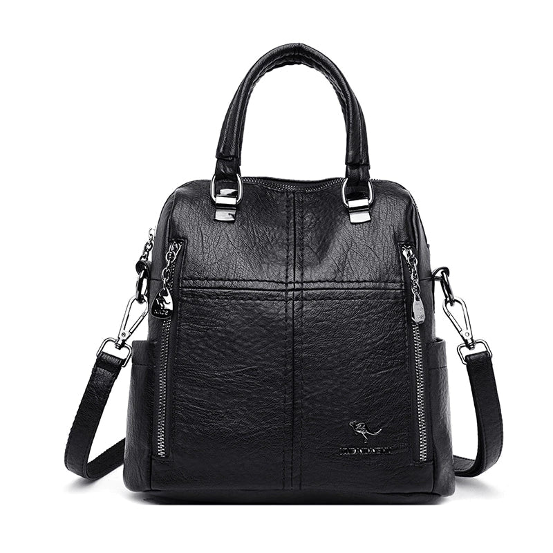 Multifunction Women Shoulder Bag Travel Backpack-Backpacks-Black-Free Shipping Leatheretro