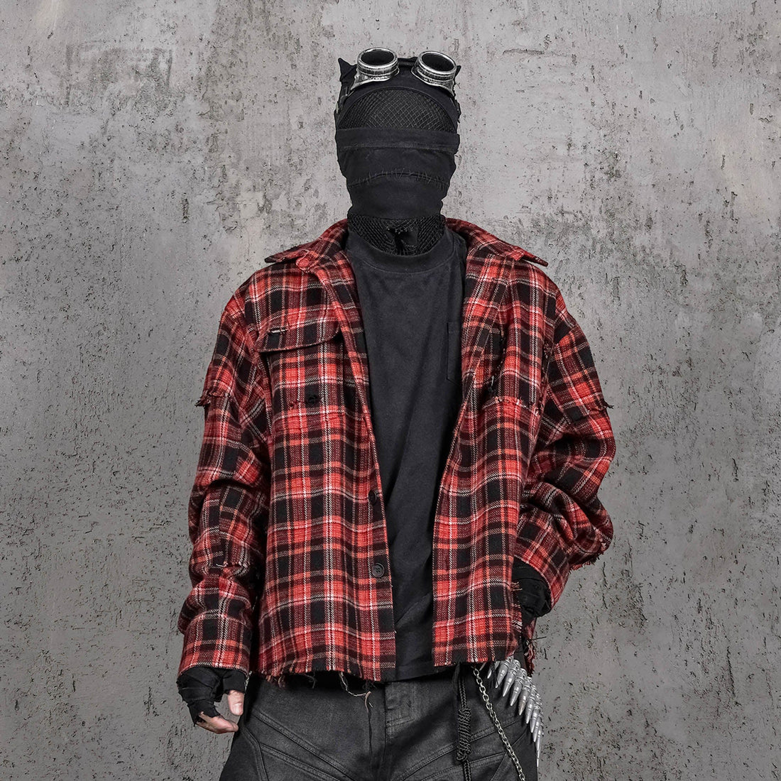 UNDERWATER Crimson Ruin Distressed Plaid Shirt Jacket-T Shirt-S-Free Shipping Leatheretro