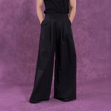 CLP Striped Pleated Wide-Leg Trousers-Pants-S-Free Shipping Leatheretro