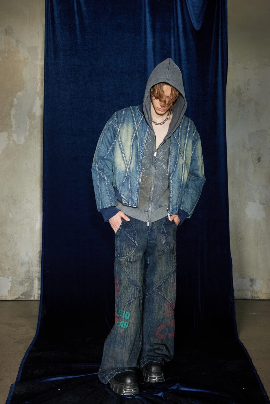 DND4DES Deconstructed Washed Denim Bomber Jacket-Jacket-S-Free Shipping Leatheretro