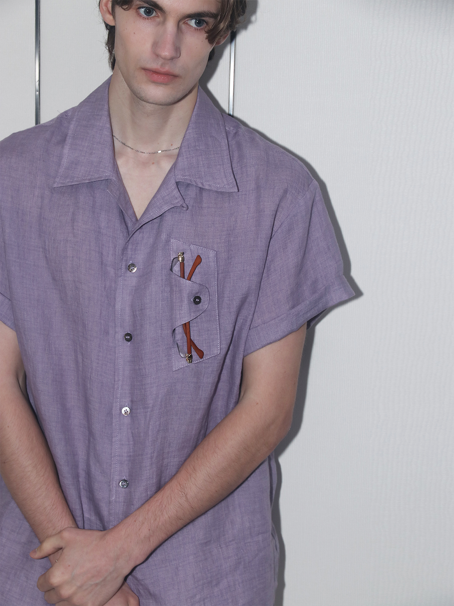 ASSEEN Linen Glasses Pocket Half Shirt-Half shirt-S-Free Shipping Leatheretro