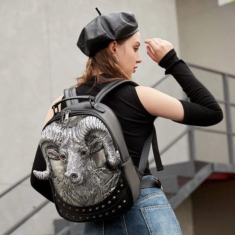 3D Goat Backpack | PU Leather Unisex Travel & School Bag-Backpacks-Black-Free Shipping Leatheretro