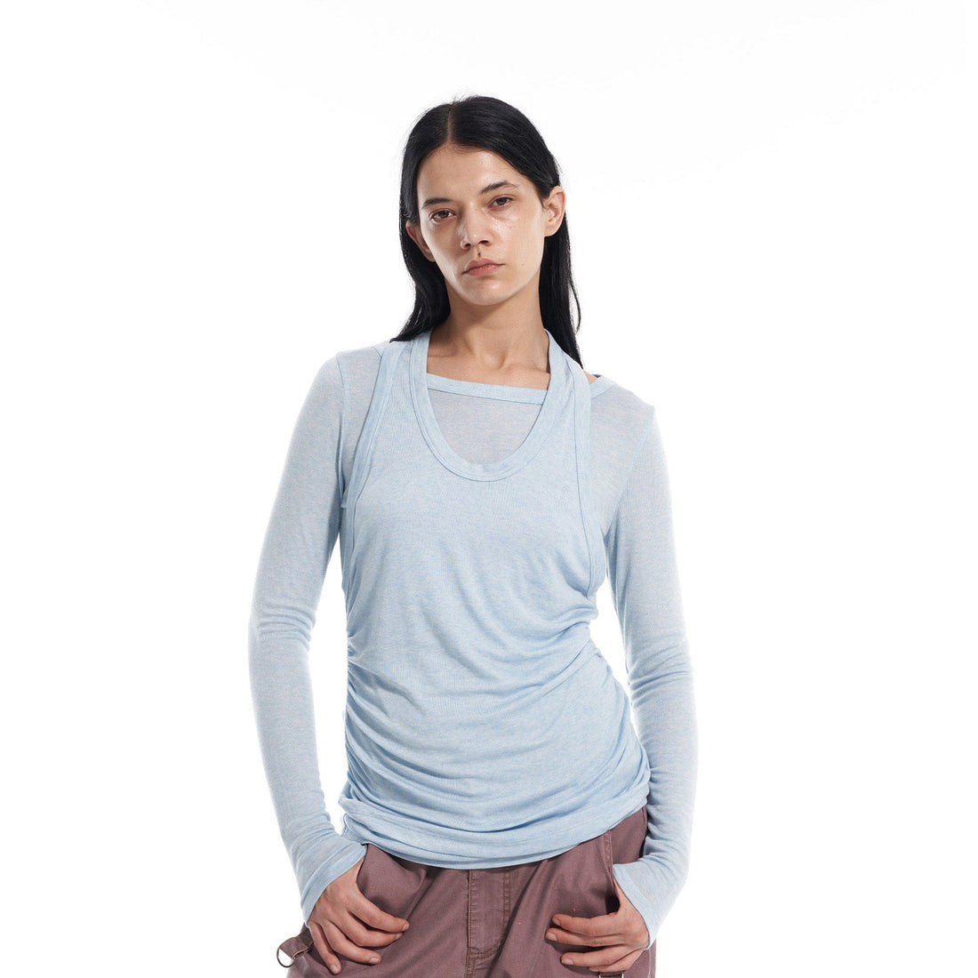 VANN VALRENCE Essential Layered Halter-Neck Long-Sleeve Tee-L/S Tee-S-Free Shipping Leatheretro
