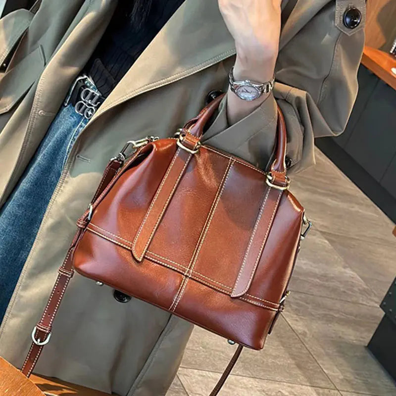 Vintage Genuine Cow Leather Women's Bag - Luxury Design Woman Handbag-Dark Brown-Free Shipping Leatheretro