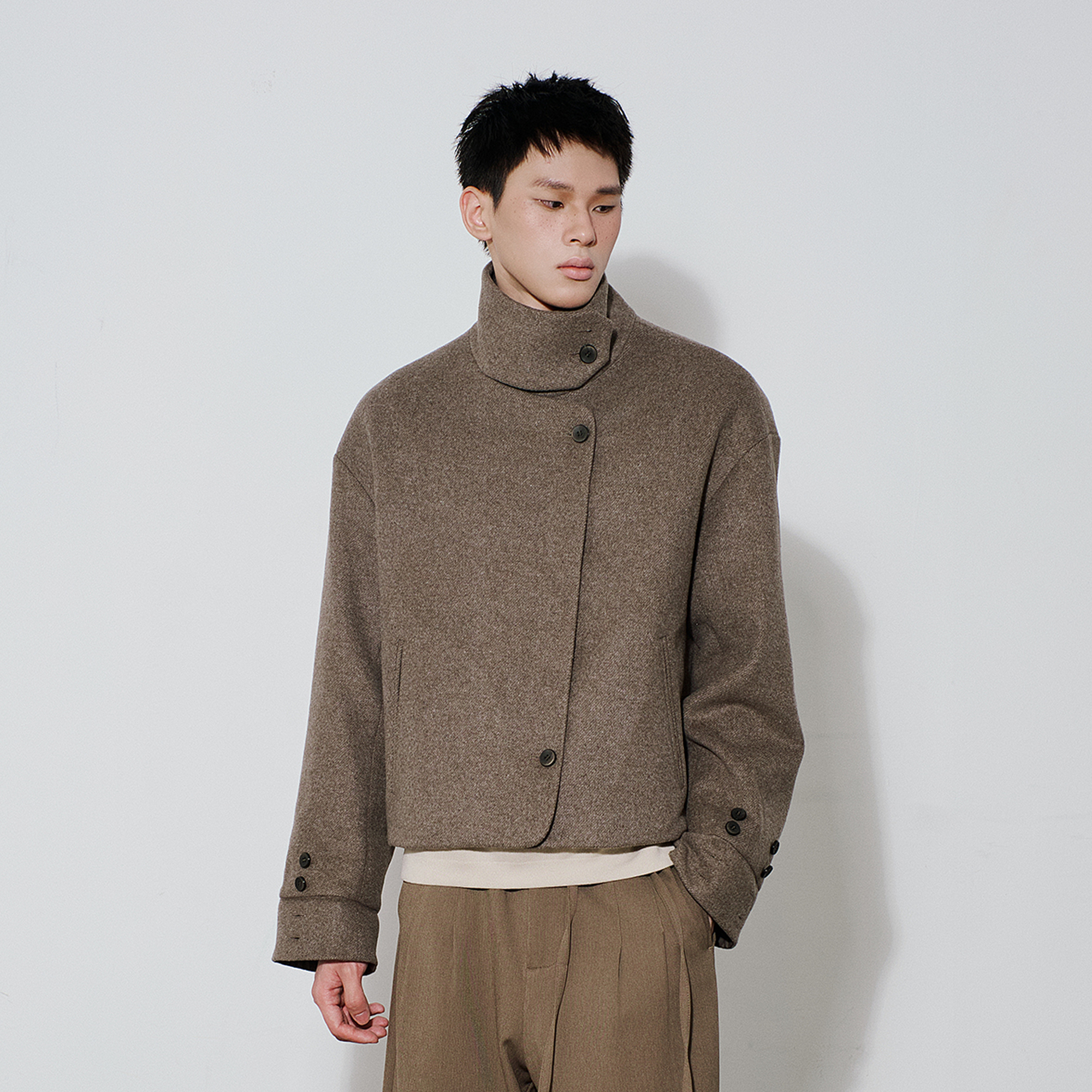 SAME FLOW Essential High-Neck Short Jacket-Jacket-M-Free Shipping Leatheretro