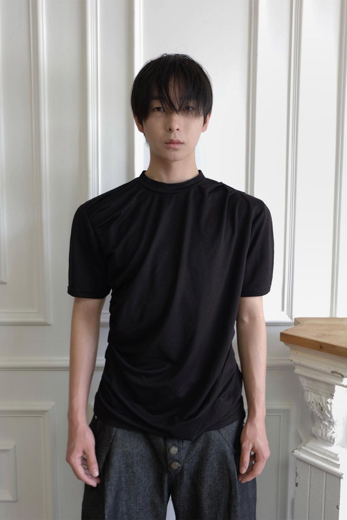 SSIN7 Essential Drape Texture Mock T-Shirt-T Shirt-S-Gray-Free Shipping Leatheretro