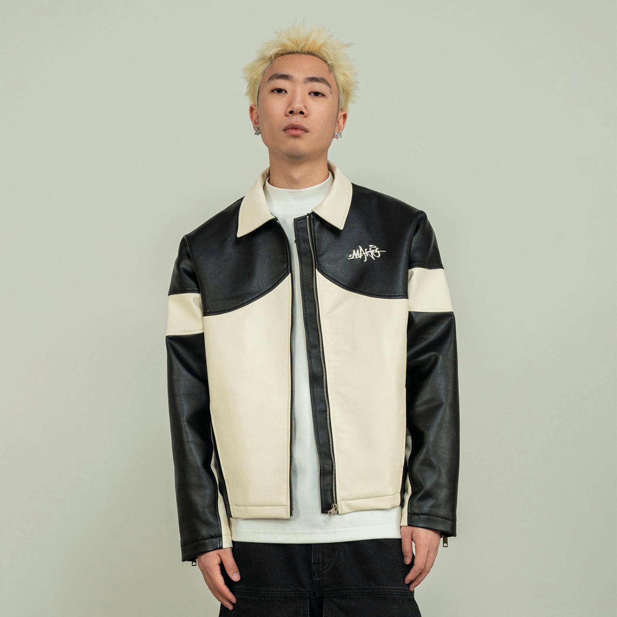 MAKEMORE Modern Deconstructed PU Zip-Up Jacket-Jacket-S-Free Shipping Leatheretro