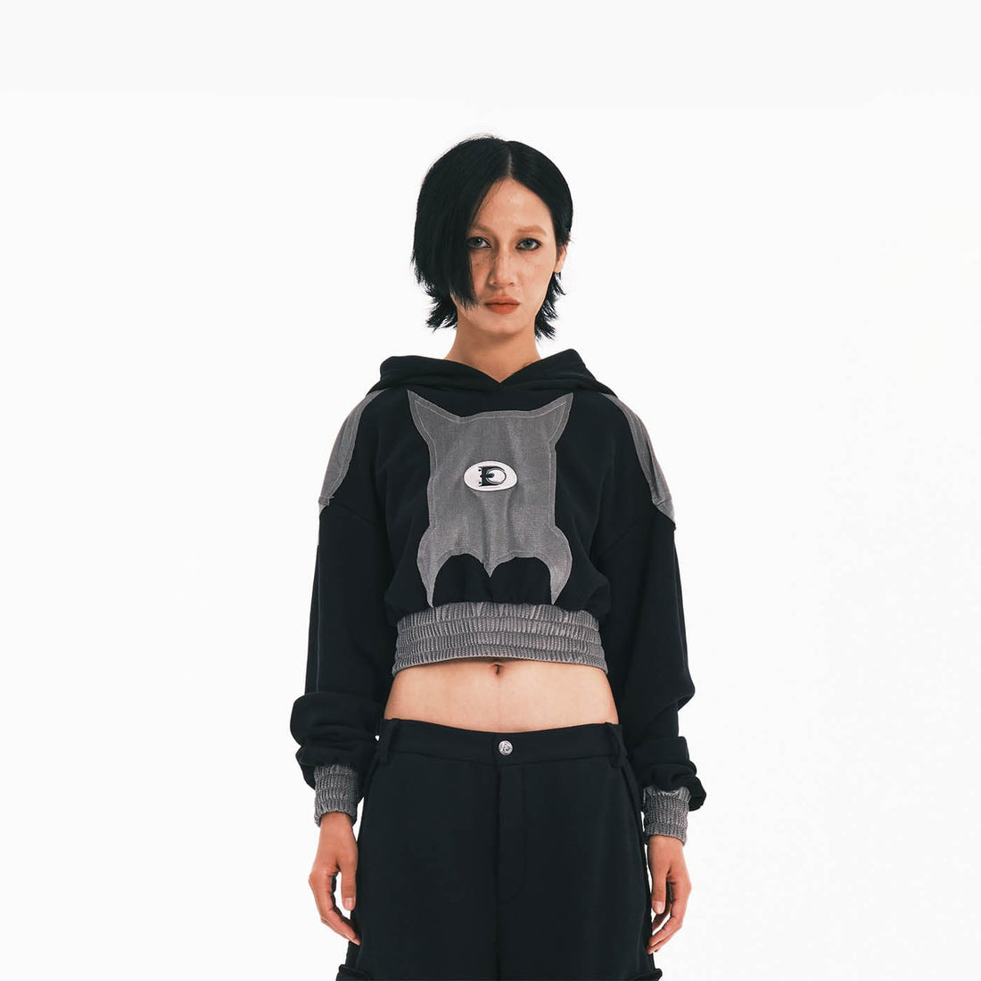 EMBRYO Bat Patchwork Cropped Hoodie-Hoodie-One Size-Free Shipping Leatheretro