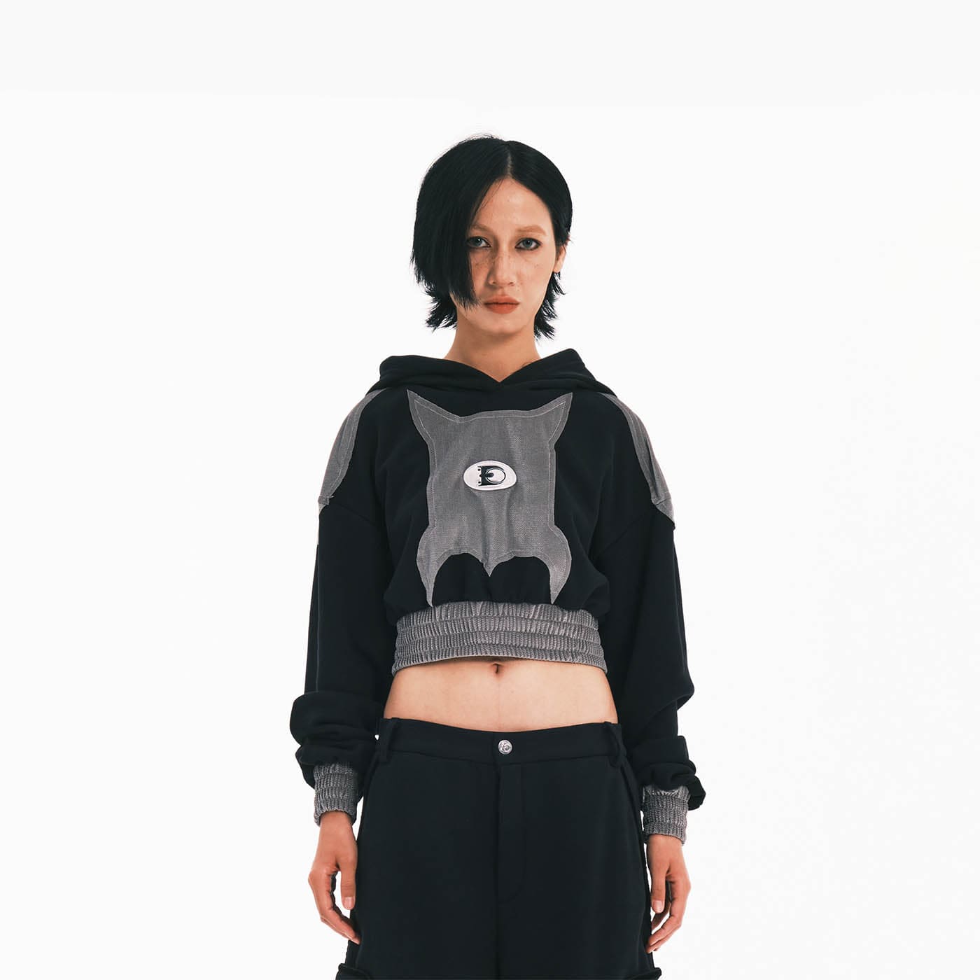 EMBRYO Bat Patchwork Cropped Hoodie-Hoodie-One Size-Free Shipping Leatheretro