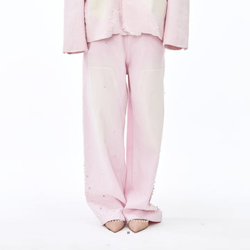 VANN VALRENCE Washed Beaded Double-Knee Trousers-Pants-S-Free Shipping Leatheretro