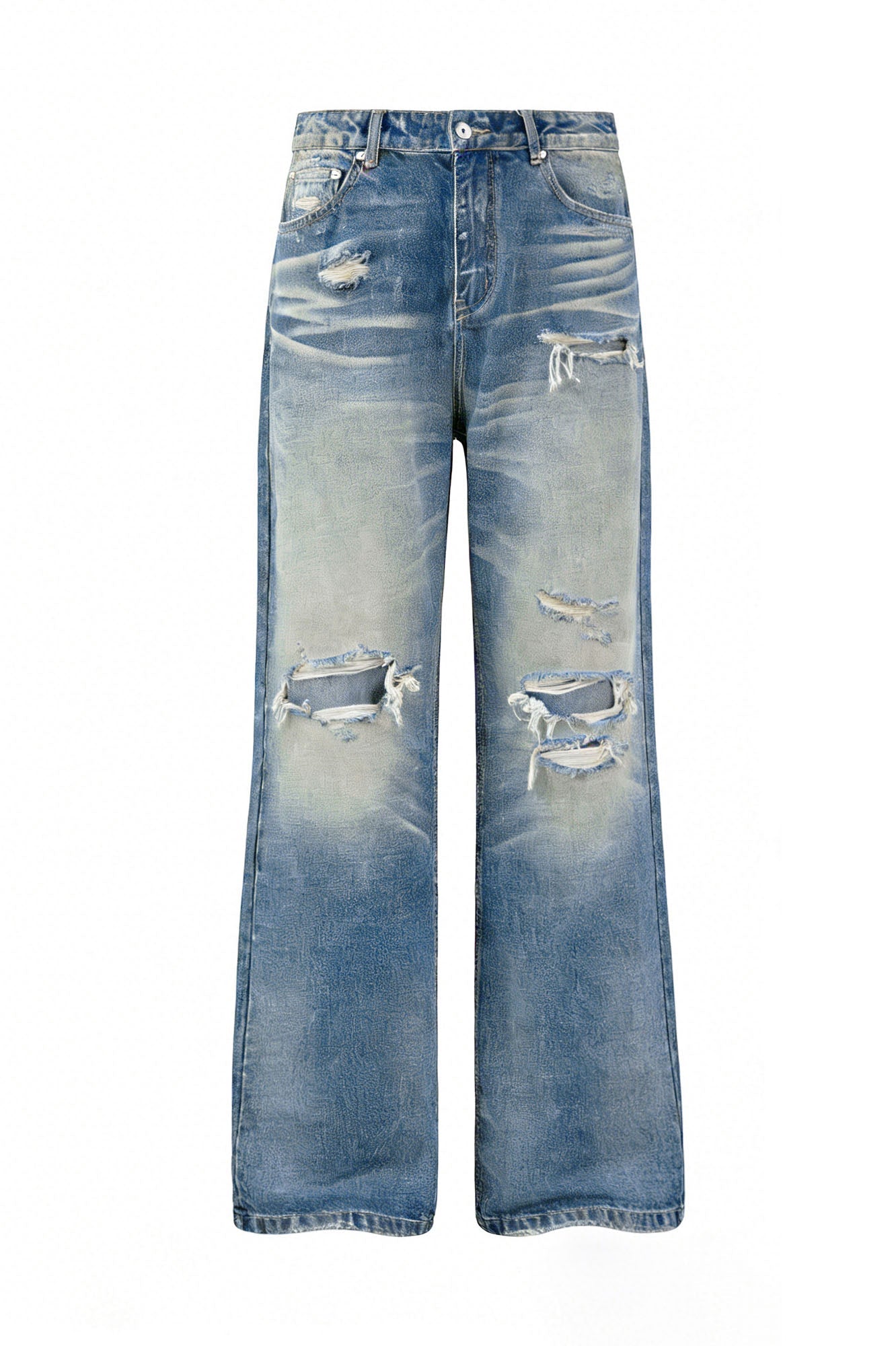 KREATE Double-Layer Distressed Straight-Leg Jeans-Jeans-S-Free Shipping Leatheretro