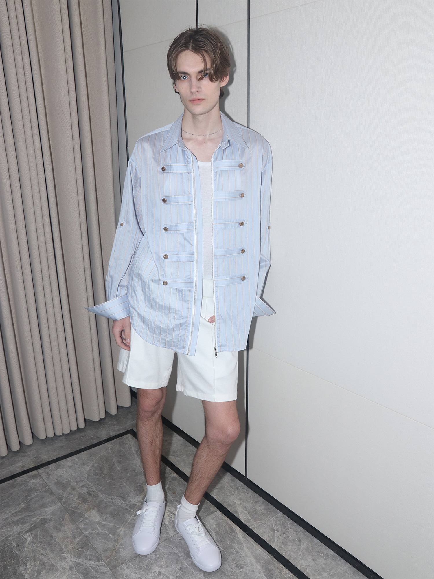 ASSEEN Metallic Thread Coin Button Shirt-Shirt-S-Free Shipping Leatheretro