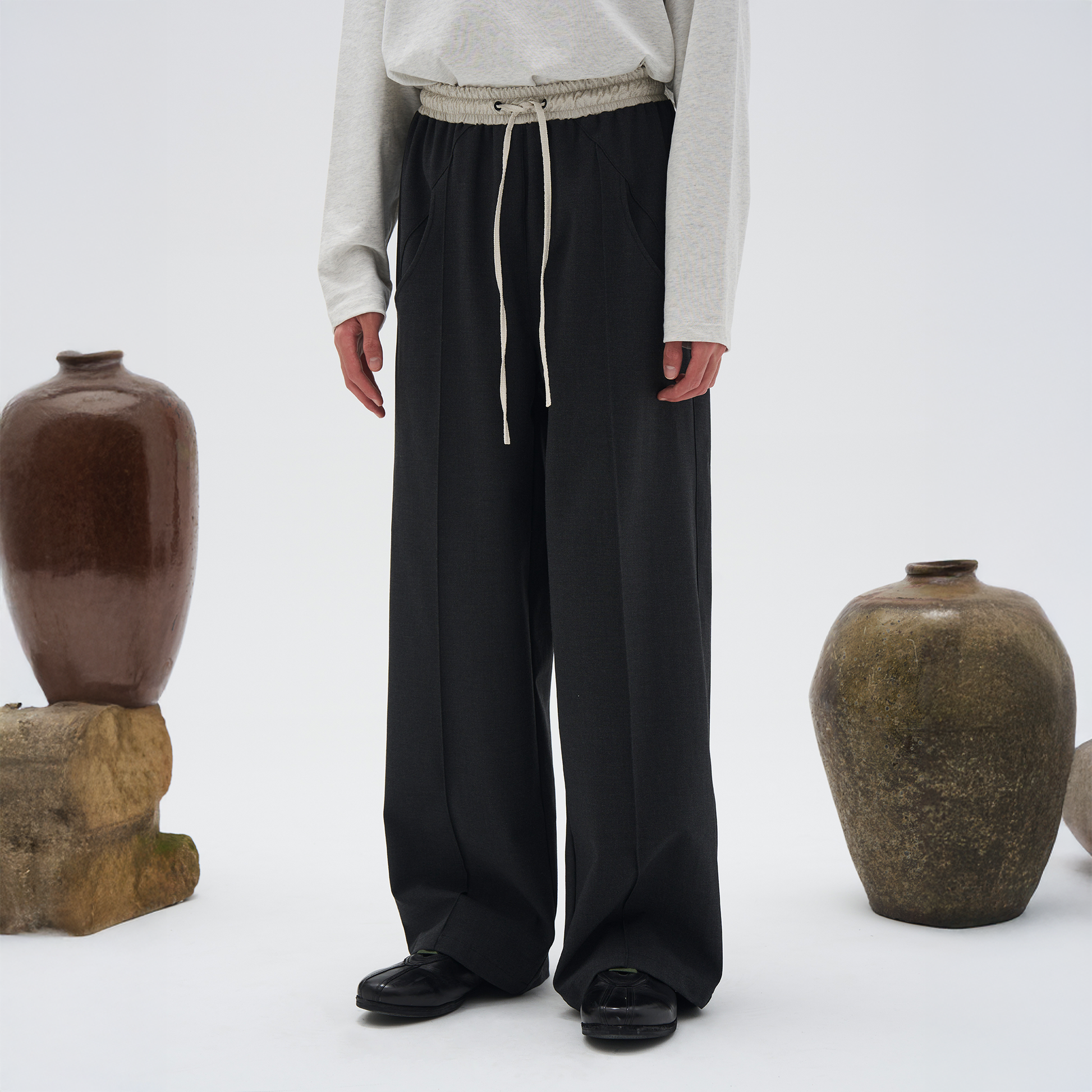 7440 37 1 Contrast Waistband Panelled Trousers-Pants-S-Free Shipping Leatheretro