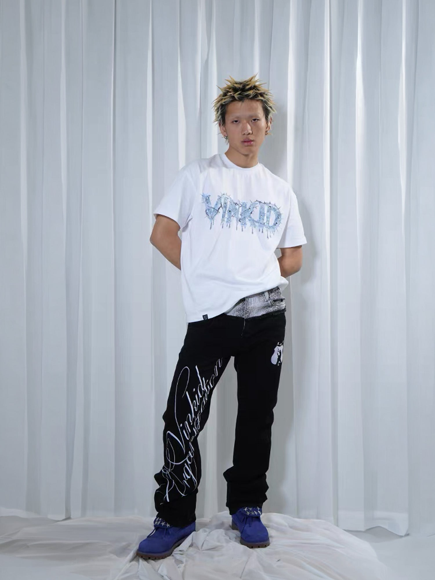 VINKID Double-Waist Script Graphic Jeans-Jeans-S (Preorder)-Free Shipping Leatheretro