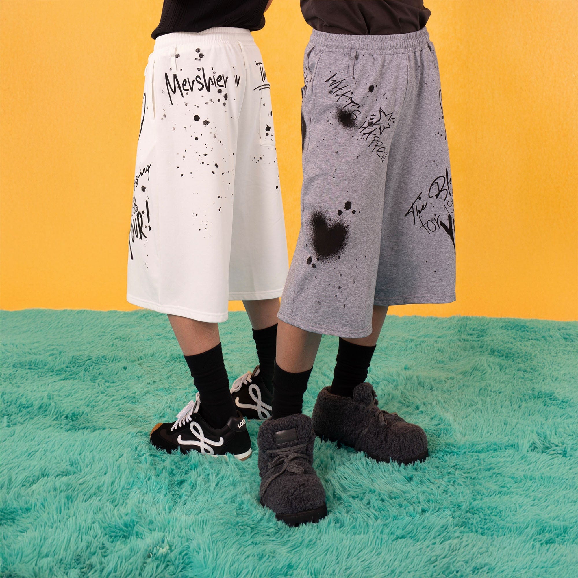 CLP Graffiti Spray Sweat Shorts-Shorts-S-White-Free Shipping Leatheretro