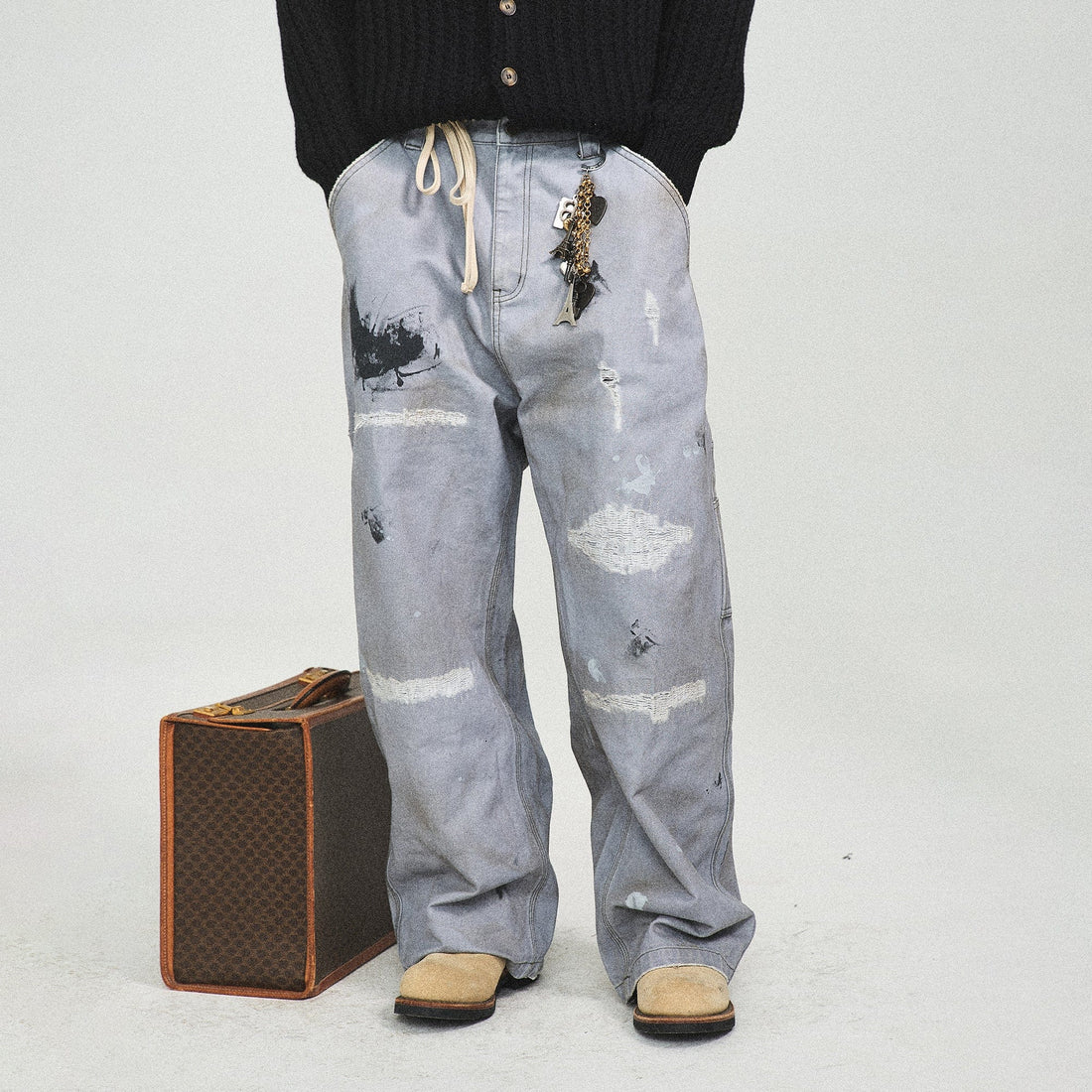 STEEPC Distressed Spliced Wide-Leg Pant-Pants-S-Free Shipping Leatheretro