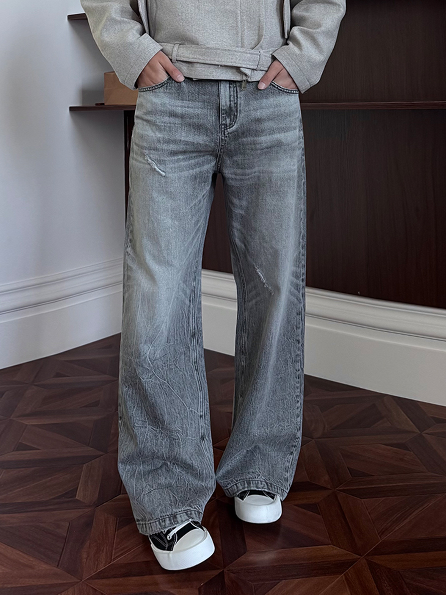 KREATE Whisker Washed Straight-Leg Jeans-Jeans-S (Preorder)-Light Gray-Free Shipping Leatheretro