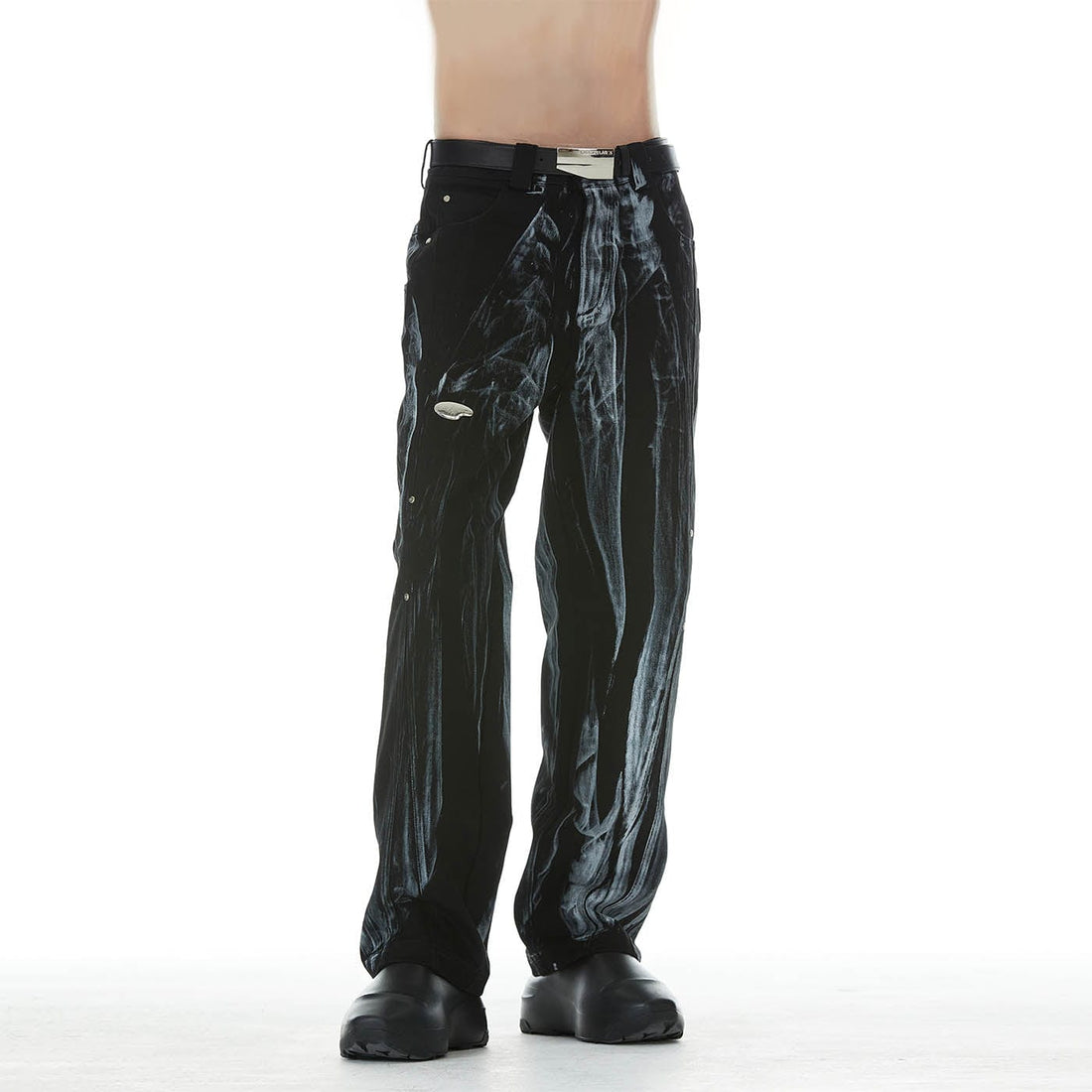 FACEONLAB Gradient Brush-Painted Jeans-Jeans-M-Black-Free Shipping Leatheretro