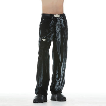 FACEONLAB Gradient Brush-Painted Jeans-Jeans-M-Black-Free Shipping Leatheretro